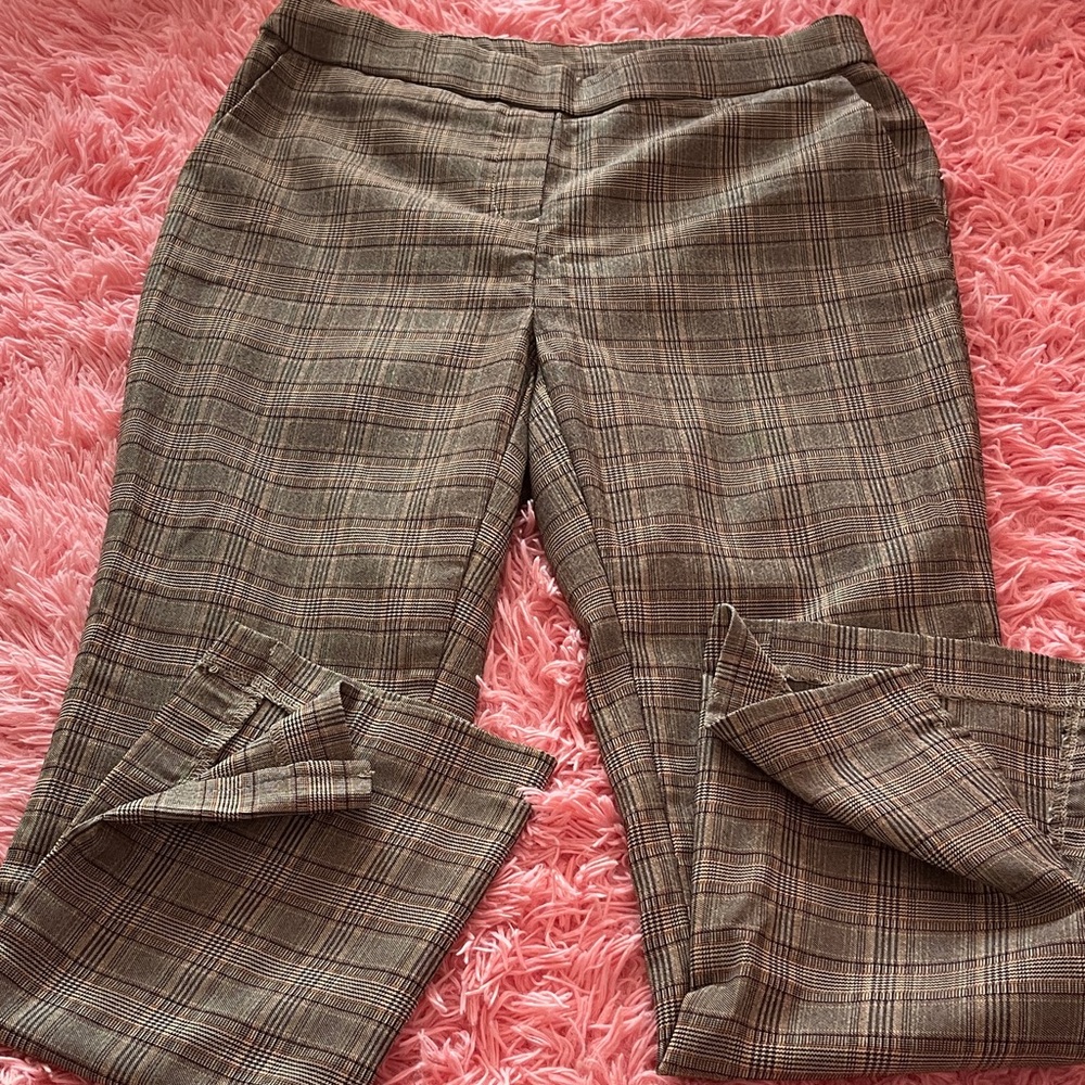 Jules & Leopold Tan Plaid Flare Pants
